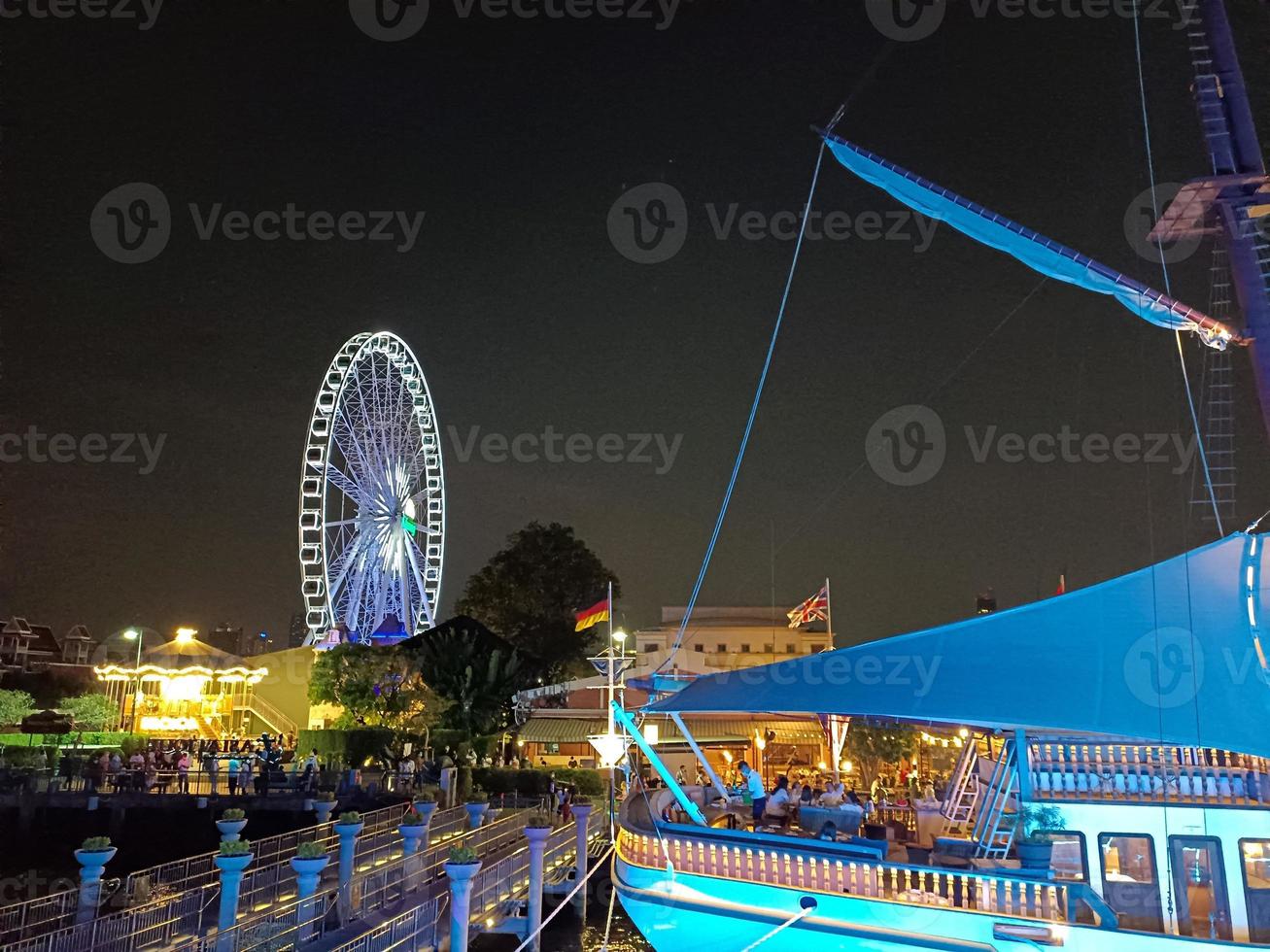 Hello twilight night Chaophaya river skyline colorful waterfront background wallpaper image photo