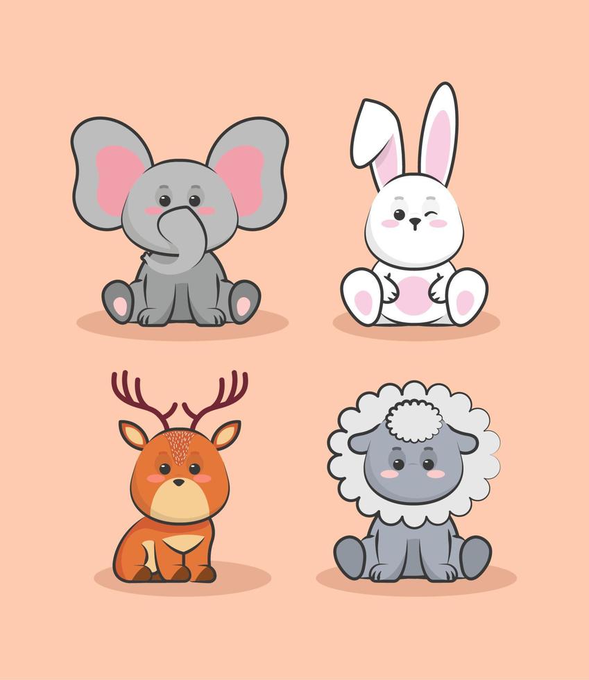 set of kawaii animals vector