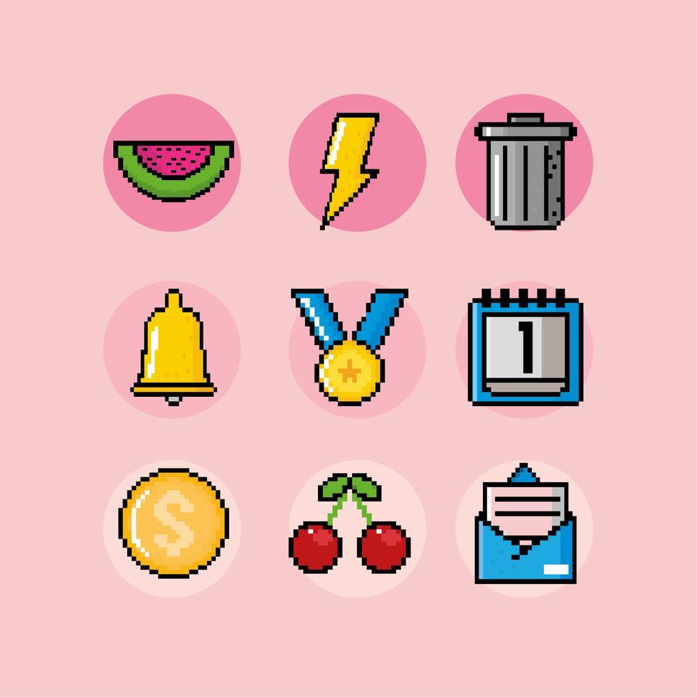 set of pixelated icons vector