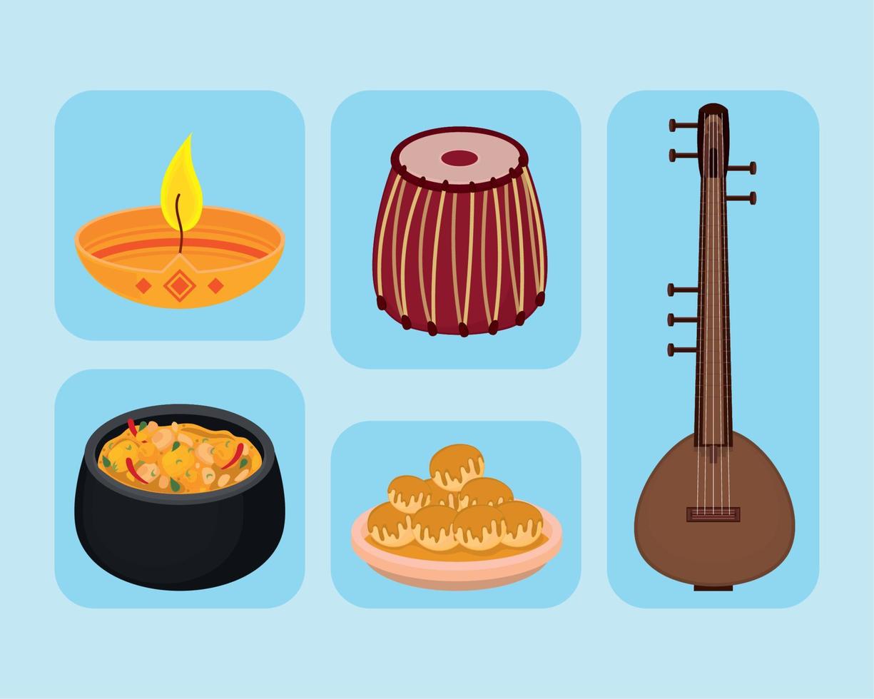 alimentos e instrumentos de la india vector