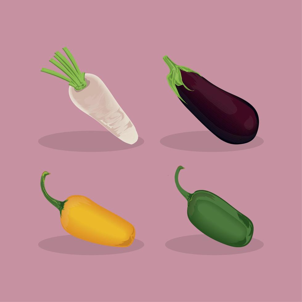 vegetables icons set vector