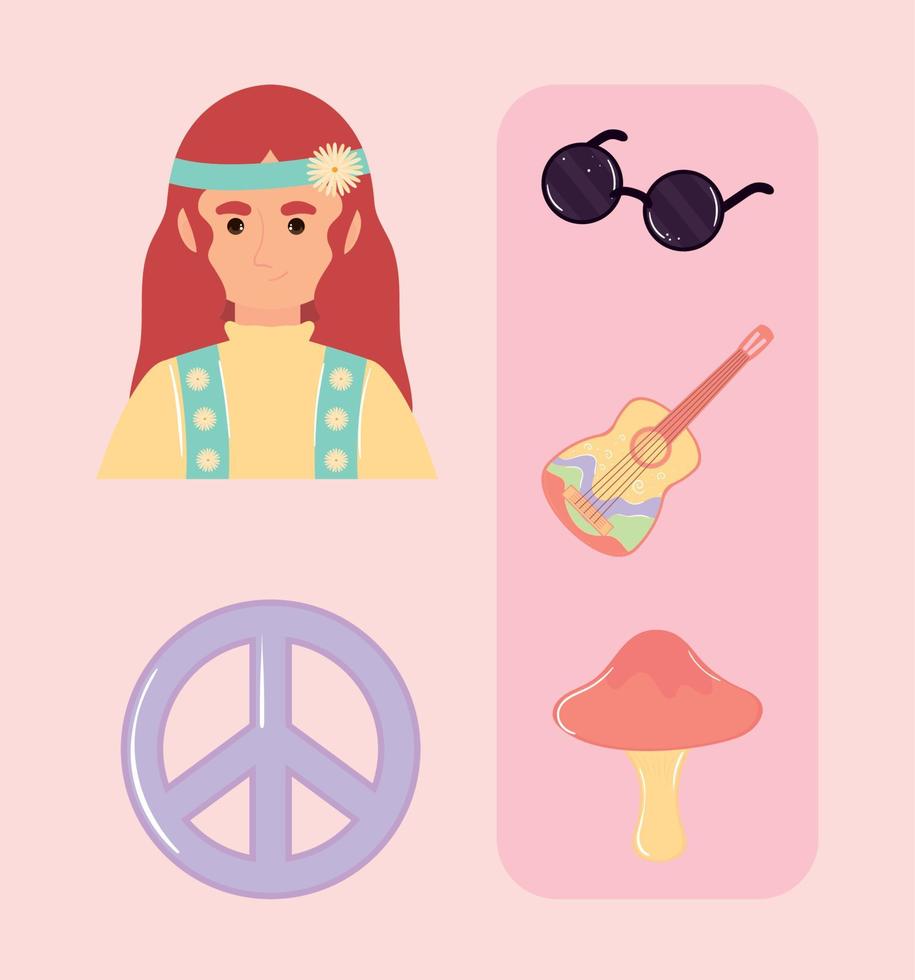 set of hippie culture vector