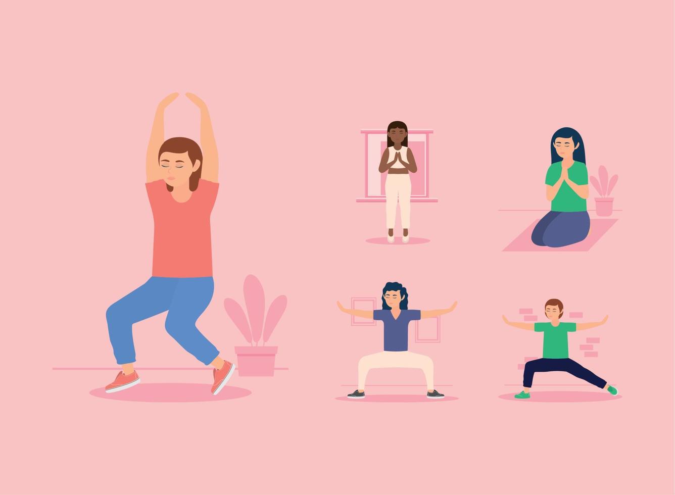 people practicing yoga vector