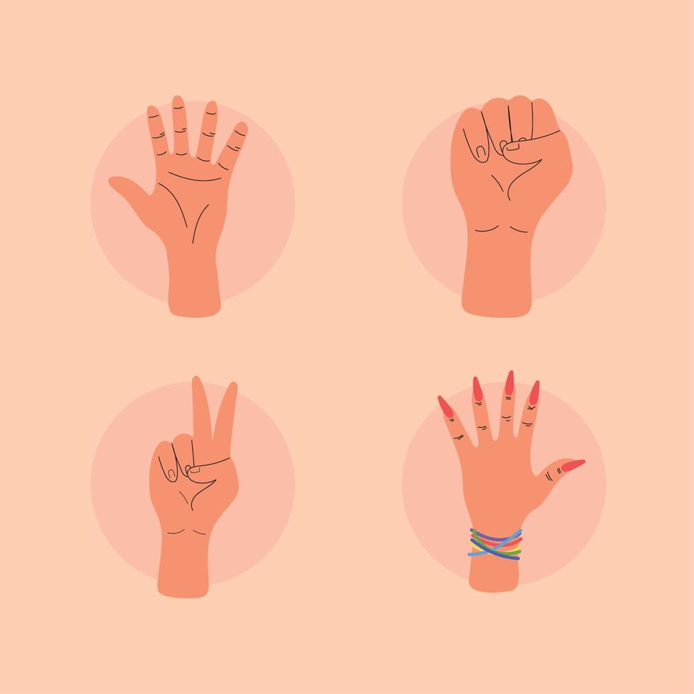 set raised hands vector