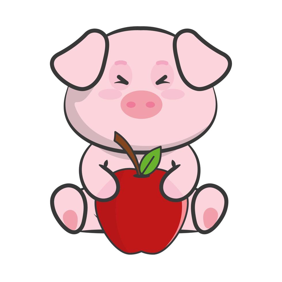 lindo cerdo con manzana vector