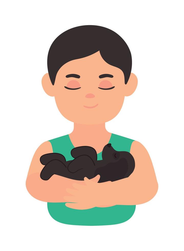 boy with a puppy vector