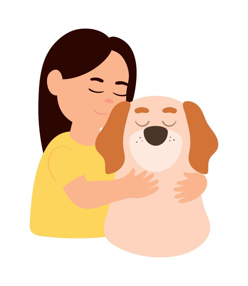 niña feliz y perro vector