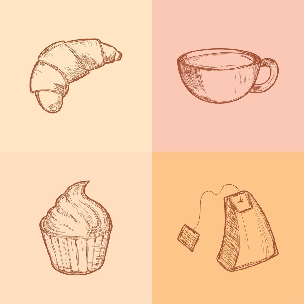 coffee doodle icons collection vector