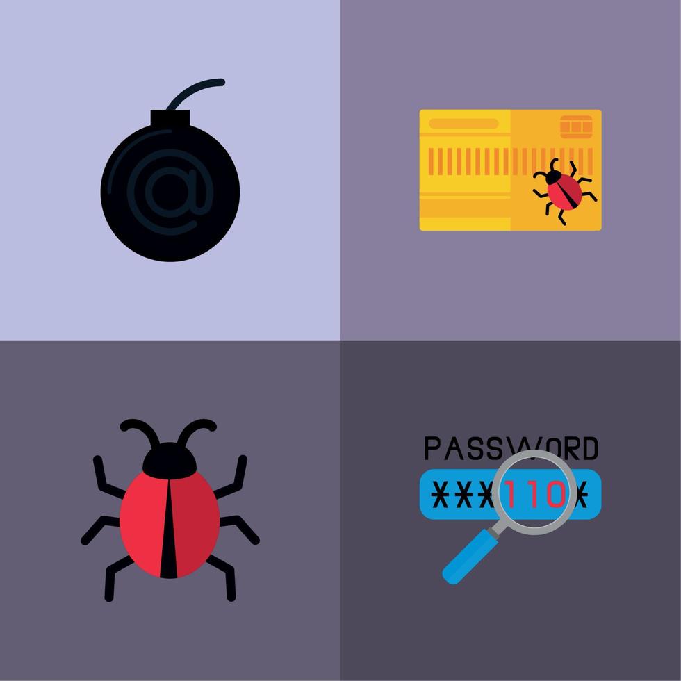 cyber fraud, icons set vector