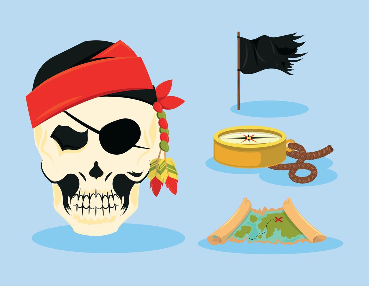 calavera pirata y bandera vector