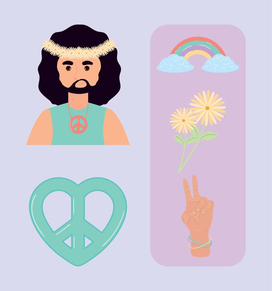 iconos cultura hippie vector