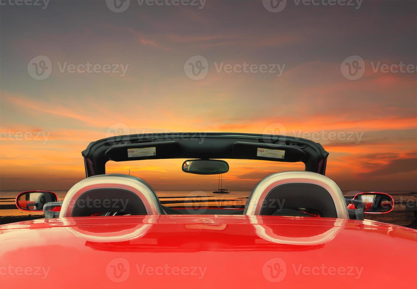 Red car with twilight background photo