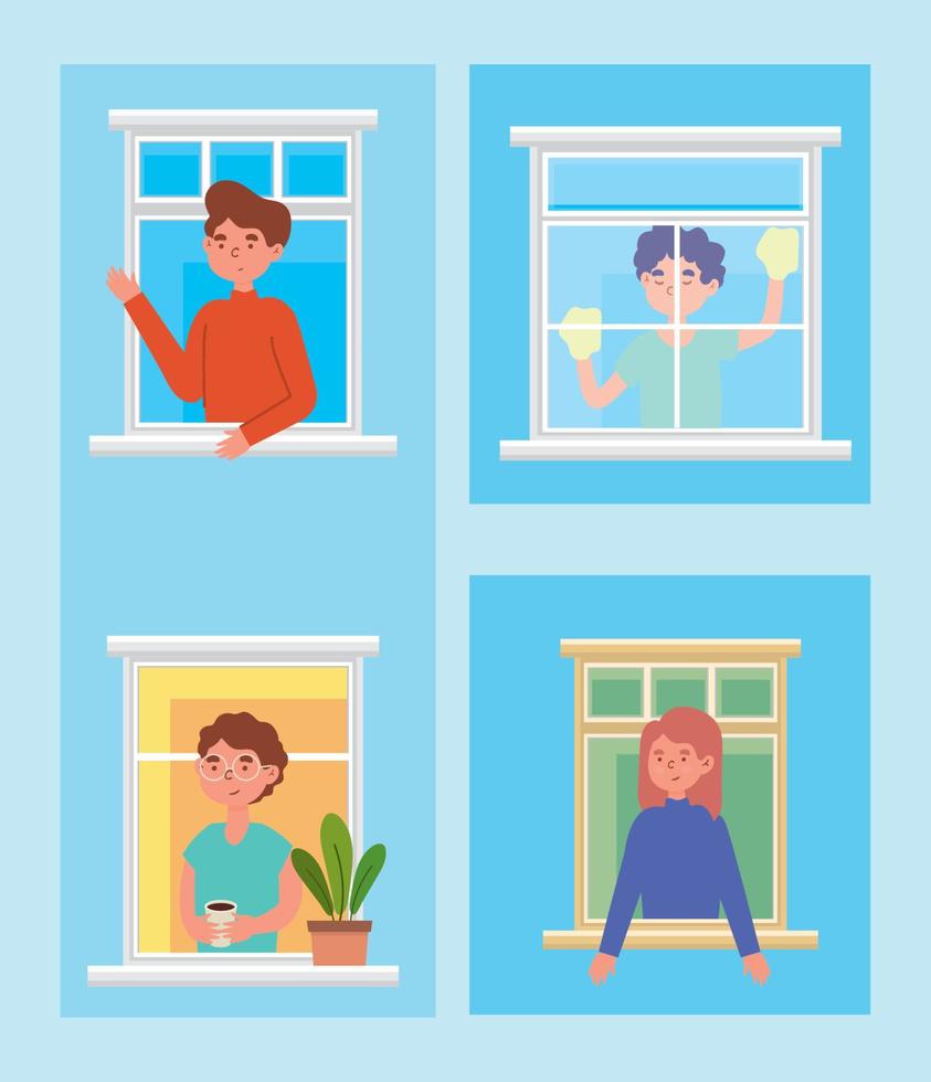 people looking out of windows vector