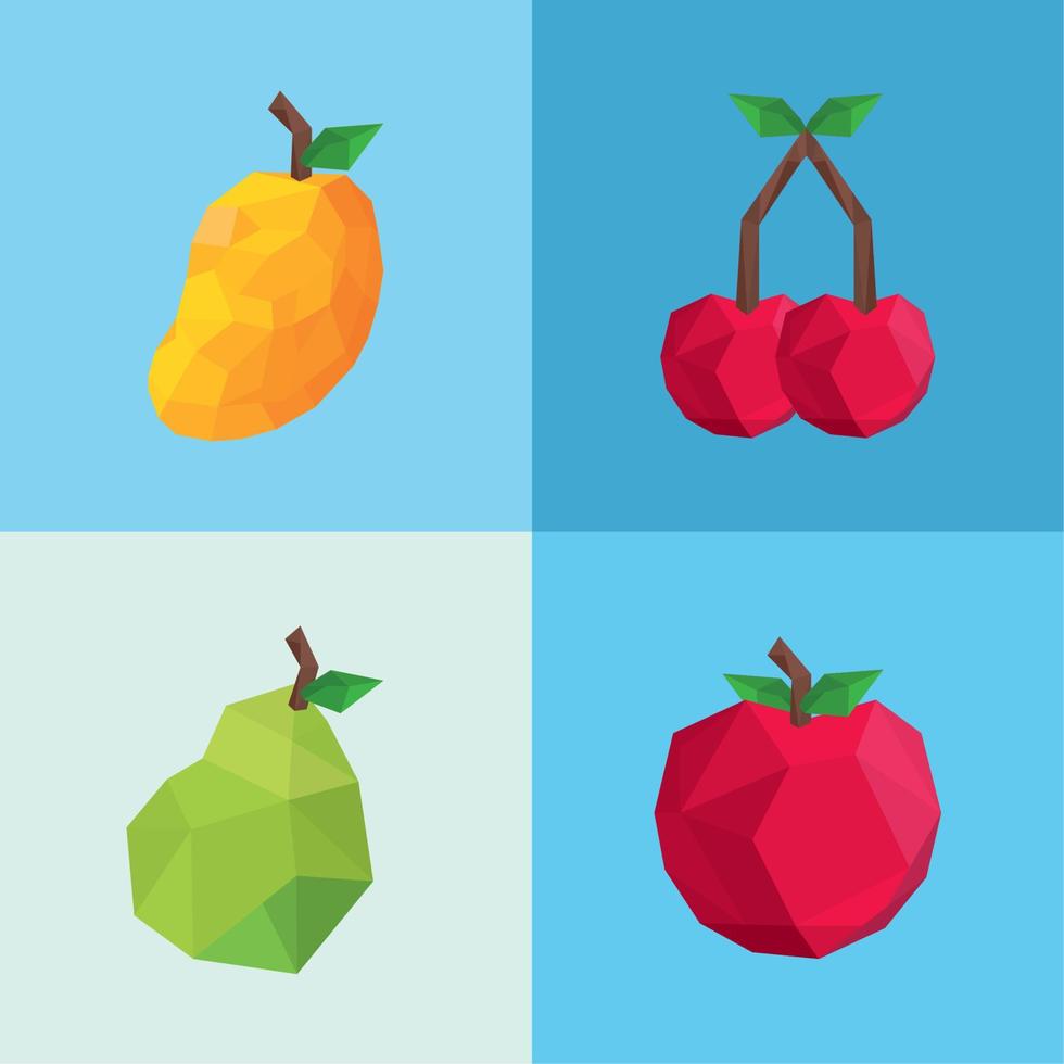 set of low poly fruits vector