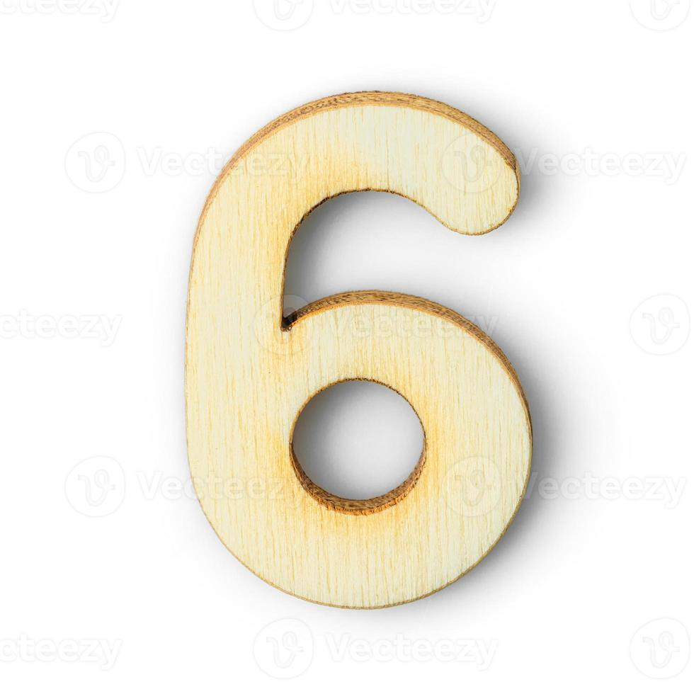 Wooden numeric 6 with  shadow on white photo