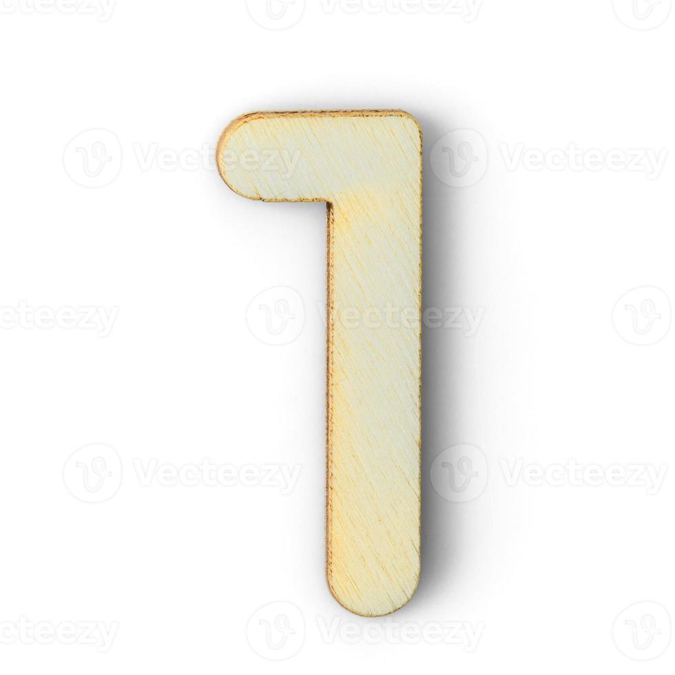 Wooden numeric 1 with  shadow on white photo