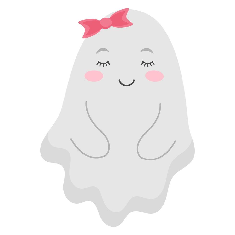 Cute ghost with a beautiful Halloween bow. Vector illustration.