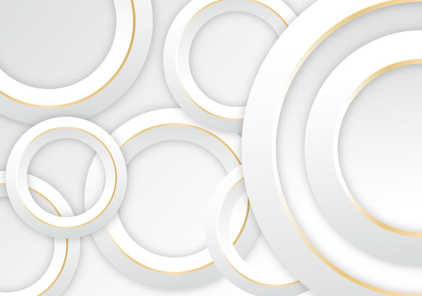 Abstract 3D Circle Papercut Layer White Background with Gold Line Effect Copy Space for Text vector