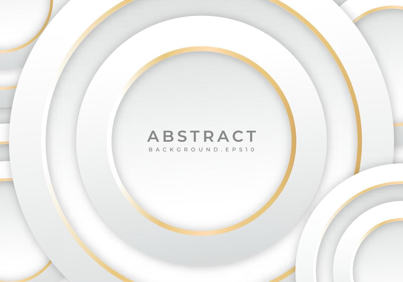 fondo blanco de capa de corte de papel de círculo 3d abstracto con espacio de copia de efecto de línea dorada para texto vector