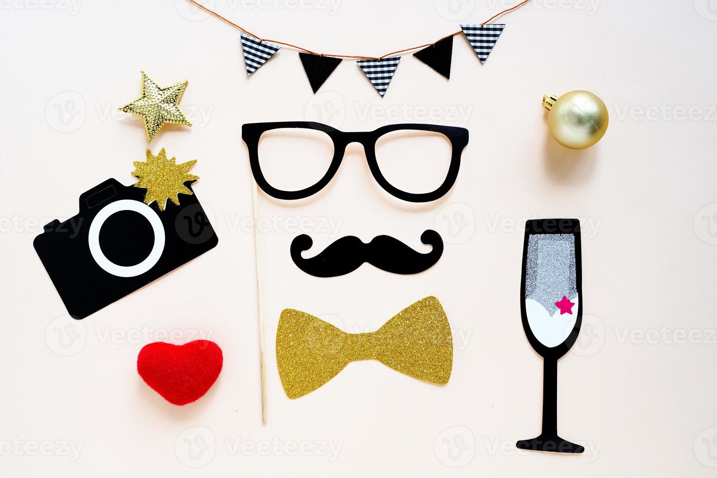 Cute party props accessories on colorful background, happy new year party celebration and holiday concept photo