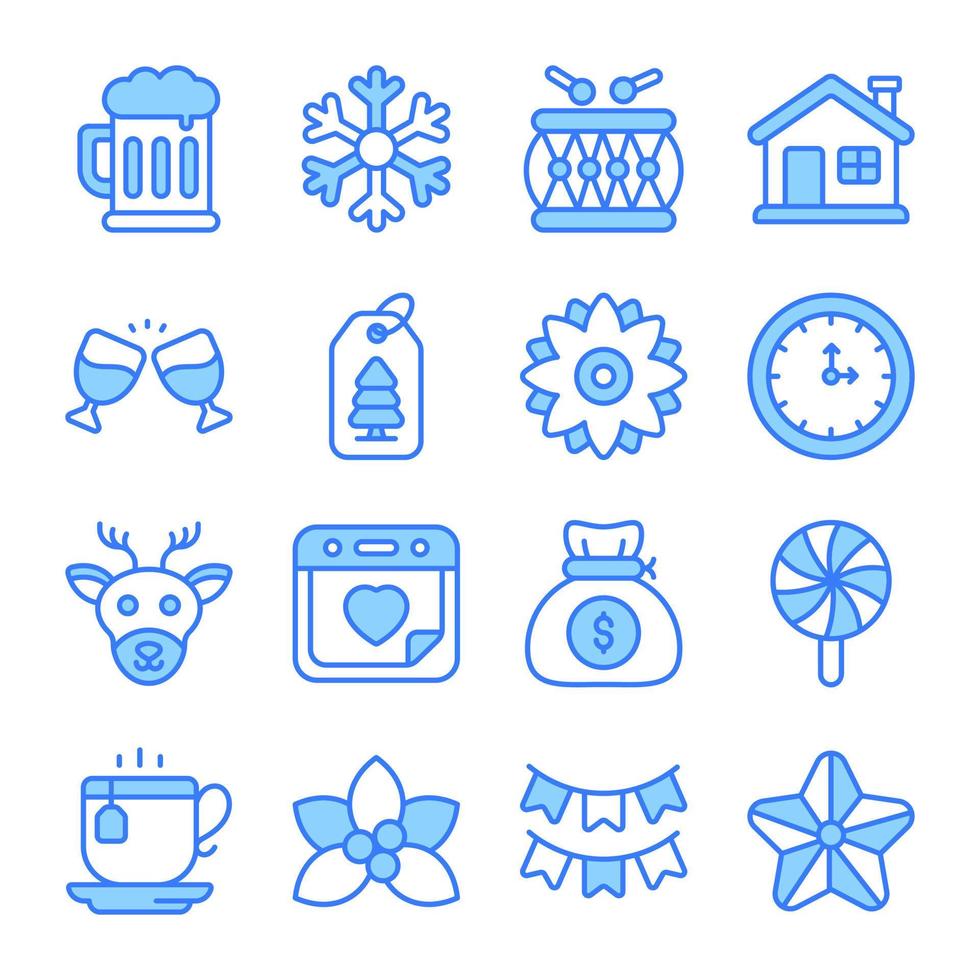 modern style Christmas and New Year icon, Isolated winter holiday symbols vector