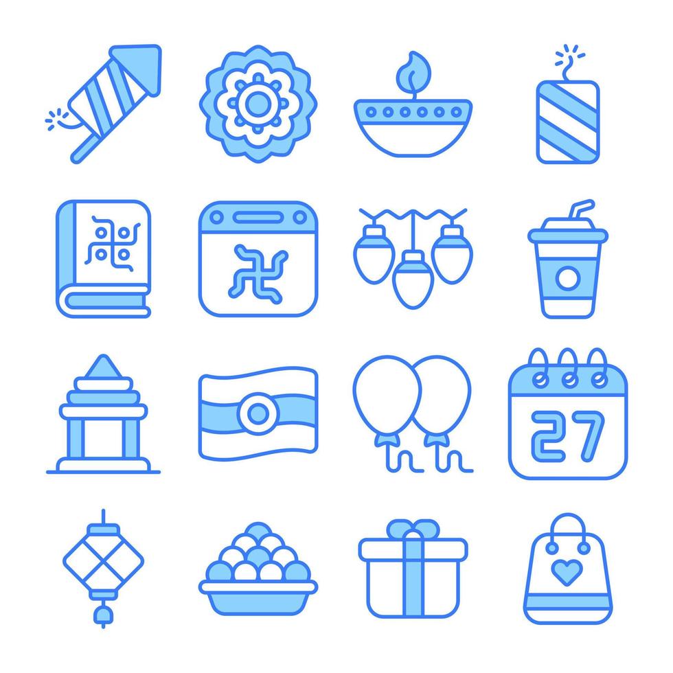 Diwali icons set. vector editable icons. Diwali Hindu festival elements.