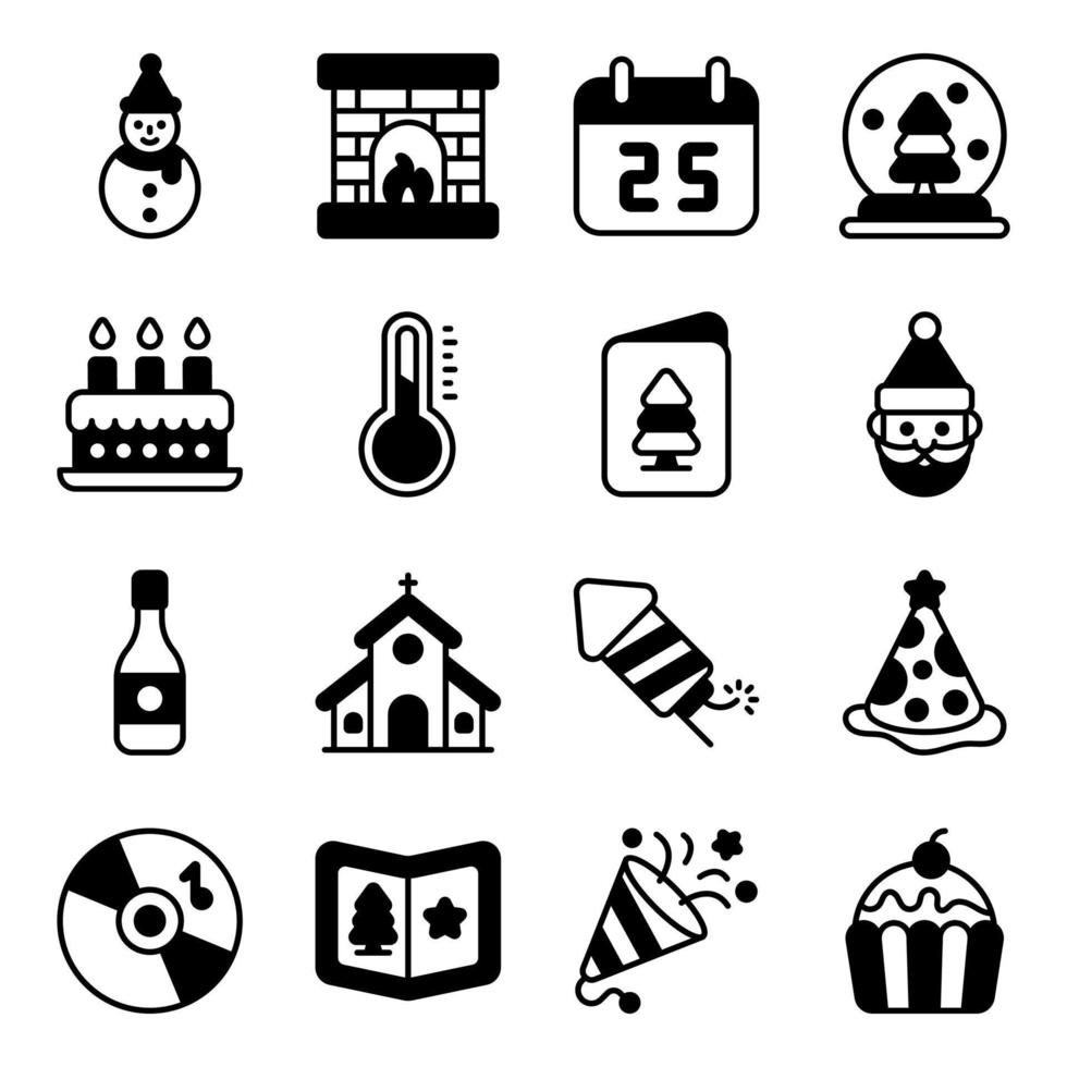 modern style Christmas and New Year icon, Isolated winter holiday symbols vector