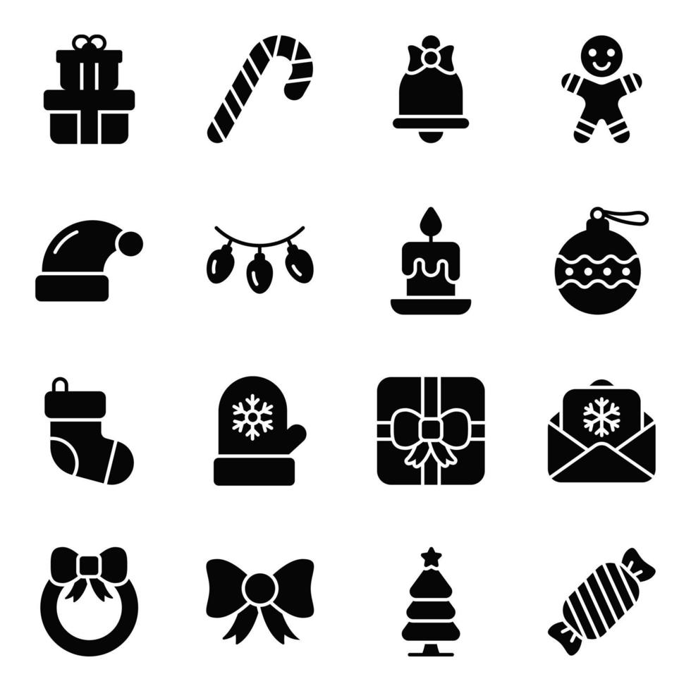 modern style Christmas and New Year icon, Isolated winter holiday symbols vector