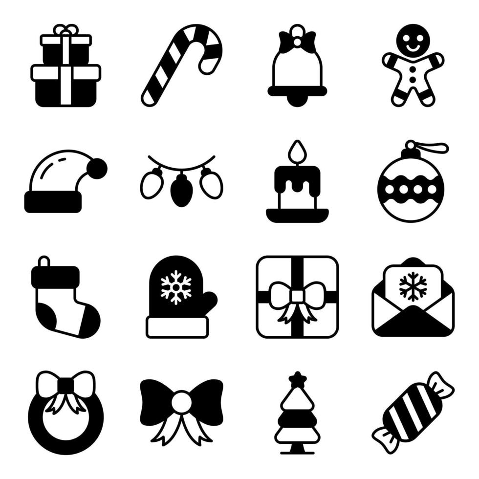 modern style Christmas and New Year icon, Isolated winter holiday symbols vector