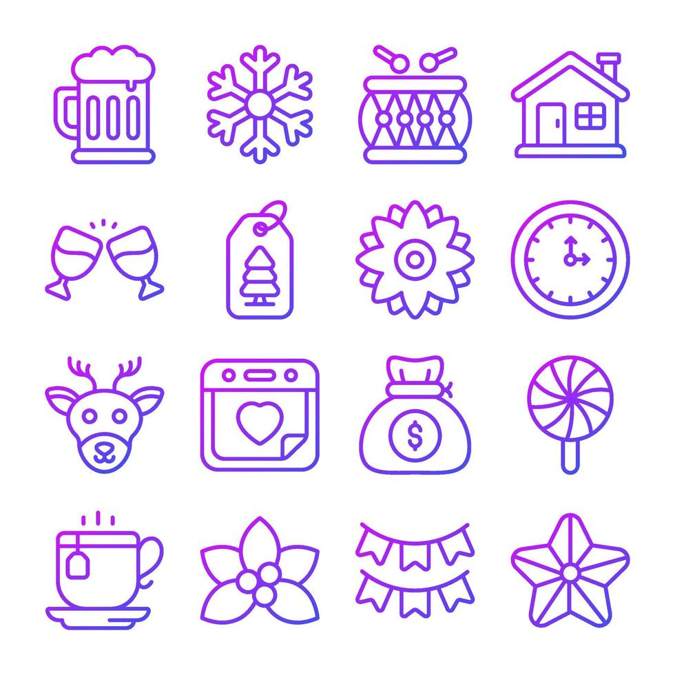 modern style Christmas and New Year icon, Isolated winter holiday symbols vector