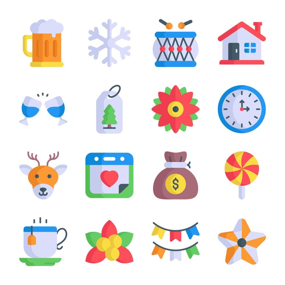 modern style Christmas and New Year icon, Isolated winter holiday symbols vector