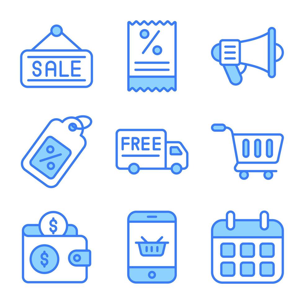 iconos de lunes cibernético conjunto de iconos vectoriales relacionados con el comercio electrónico y las compras. vector