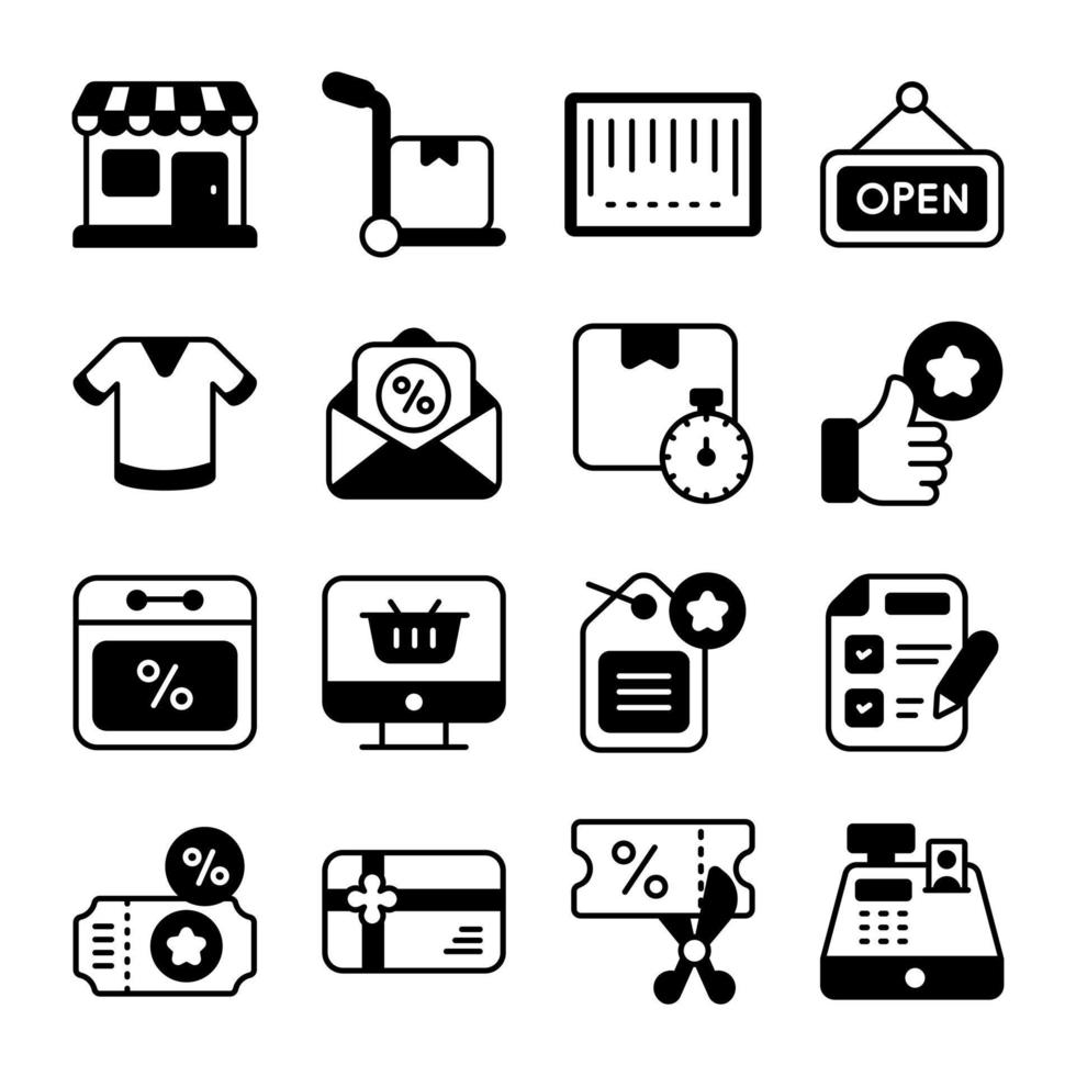 Black Friday icon set, shopping commerce market store shop, vector