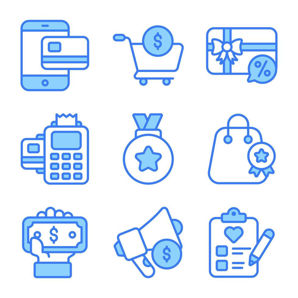 iconos de lunes cibernético conjunto de iconos vectoriales relacionados con el comercio electrónico y las compras. vector