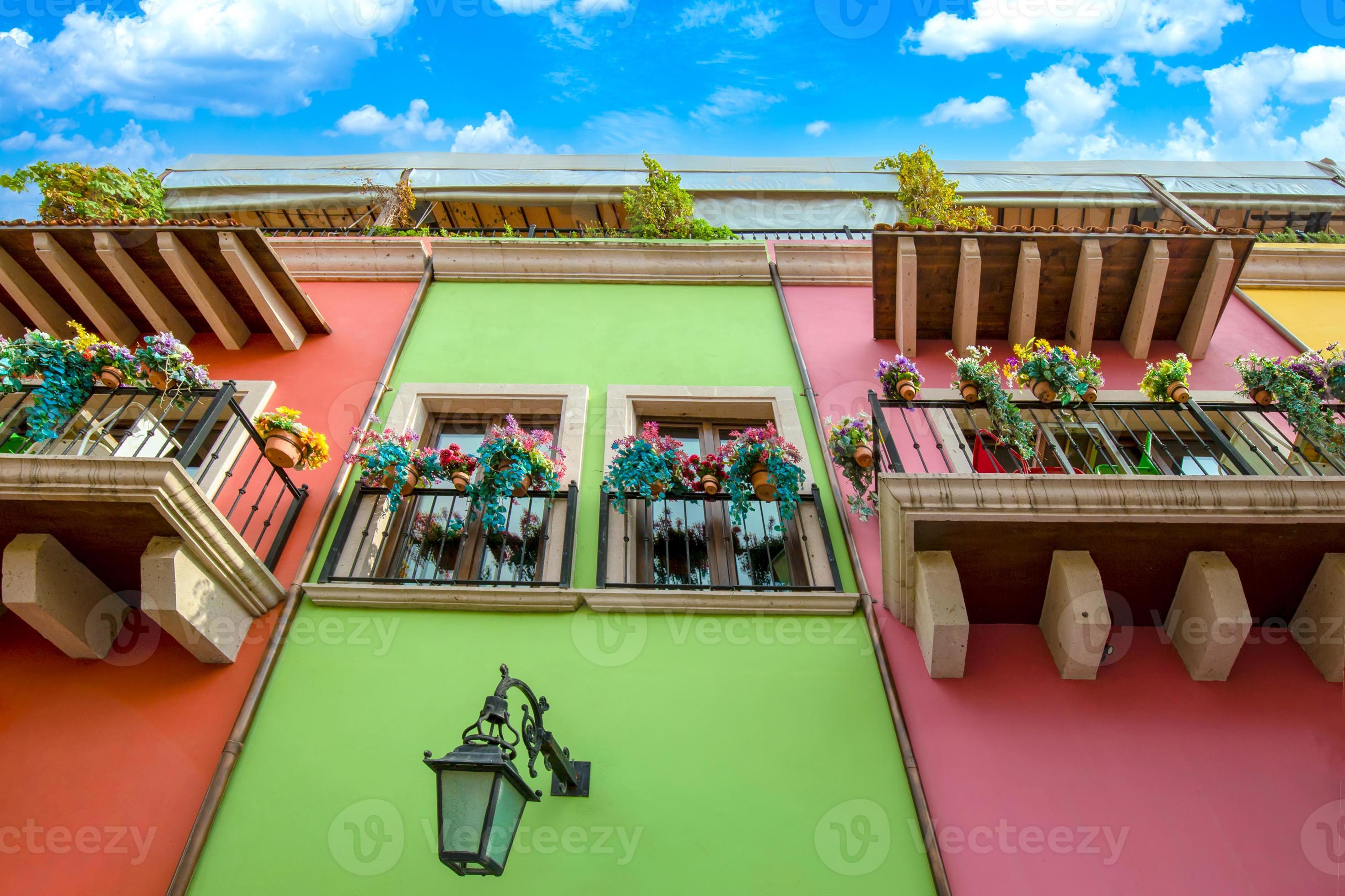 Mexico, Monterrey, colorful historic houses in Barrio Antiguo, a famous