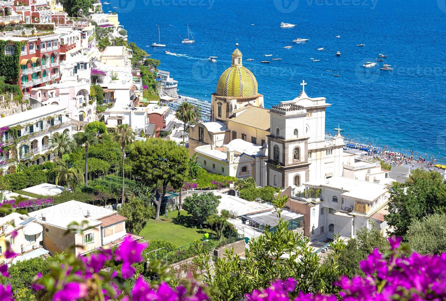 Scenic views of Positano Italian colorful architecture and landscapes on Amalfi Coast in Italy photo