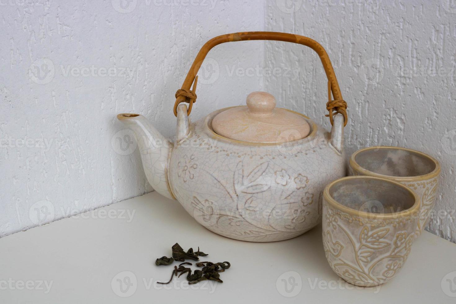 Vintage or retro style ceramic teapot, Japanese style Teapot, Isolated on white background photo