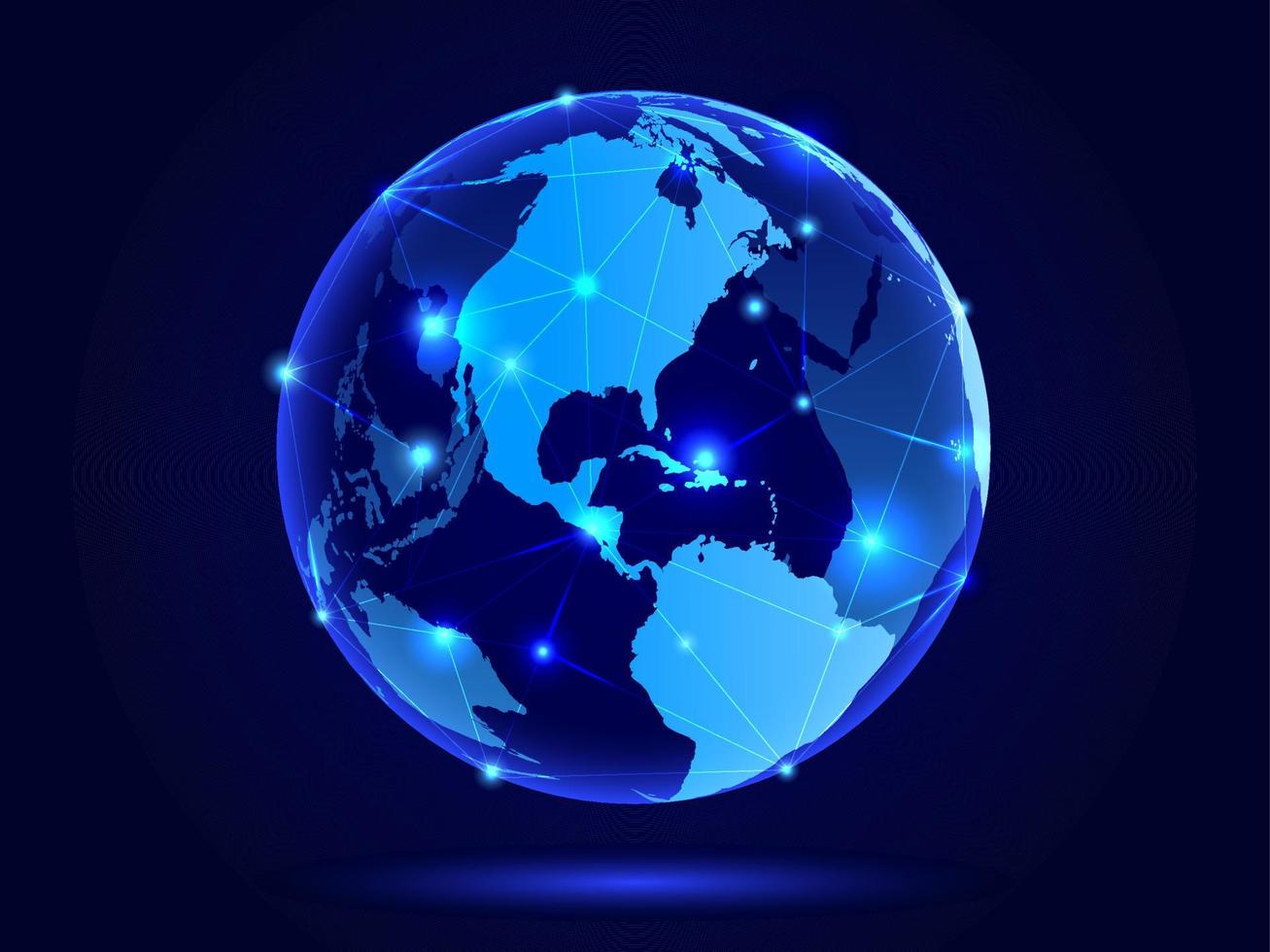 mapa 3d del planeta. mapa del mundo. red social mundial. futuro. fondo azul futurista con el planeta tierra. Internet y tecnología. vector
