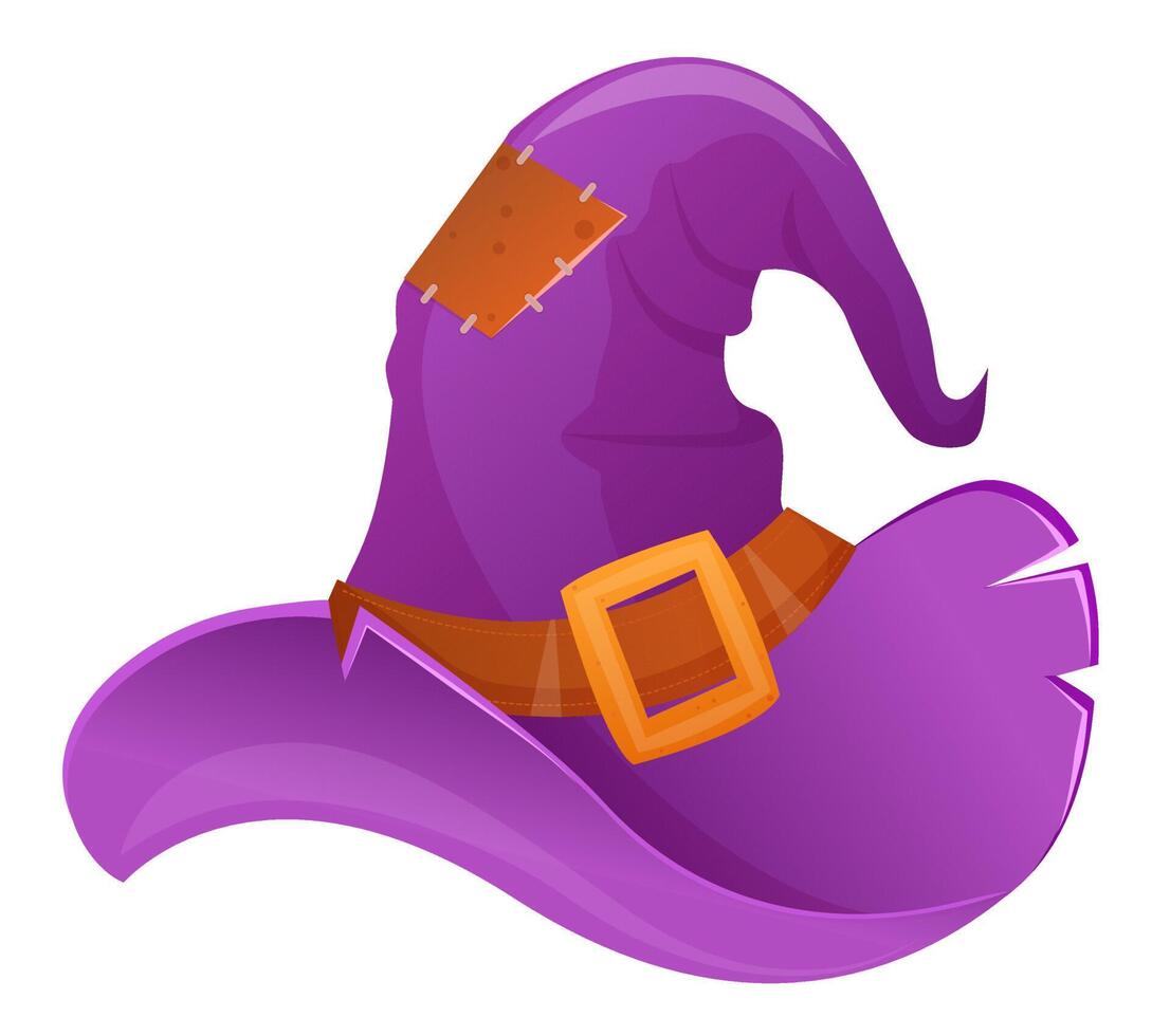 Vector illustration of a cartoon Halloween witch hat. Witch hat with buckle isolated on white background. Design element for Halloween.