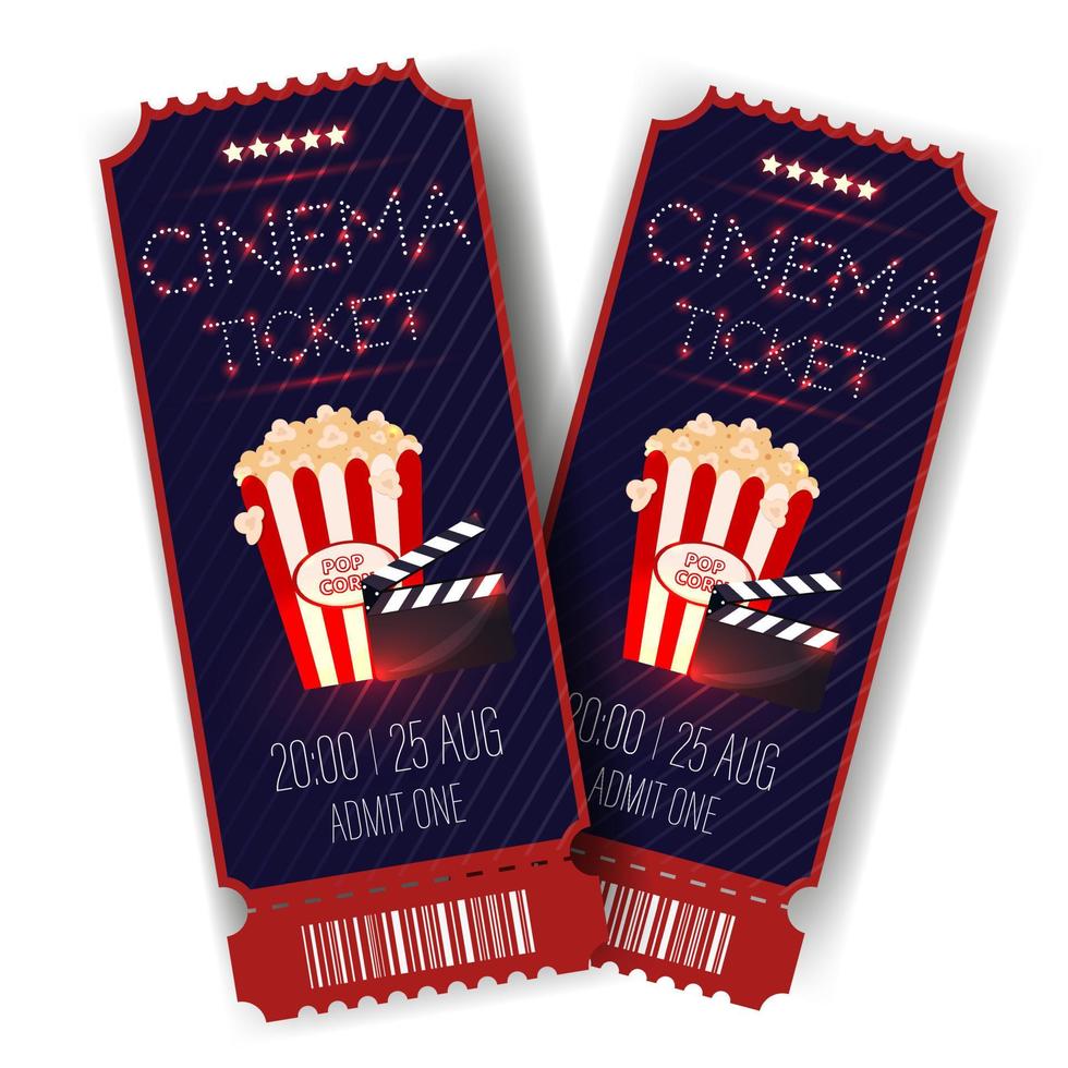Cinema vector tickets isolated on white background. Realistic front view illustration.