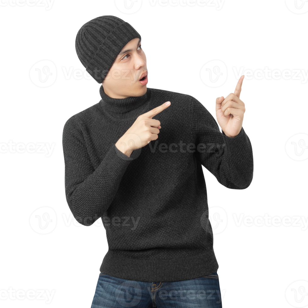 Portrait of Asian man wearing sweater and beanie cutout, Png file