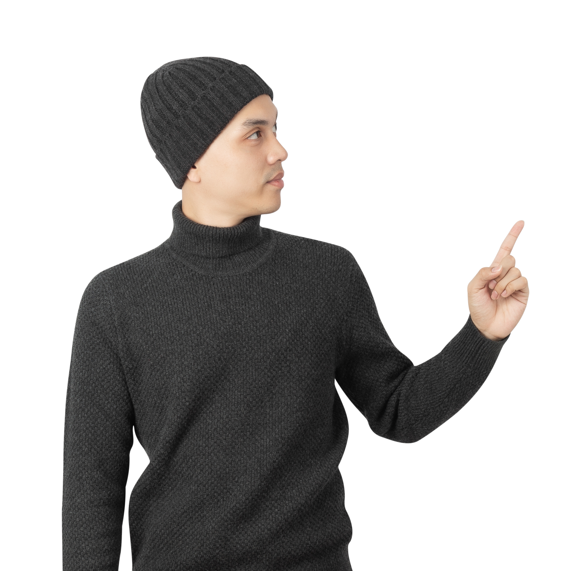 Portrait of Asian man wearing sweater and beanie cutout, Png file