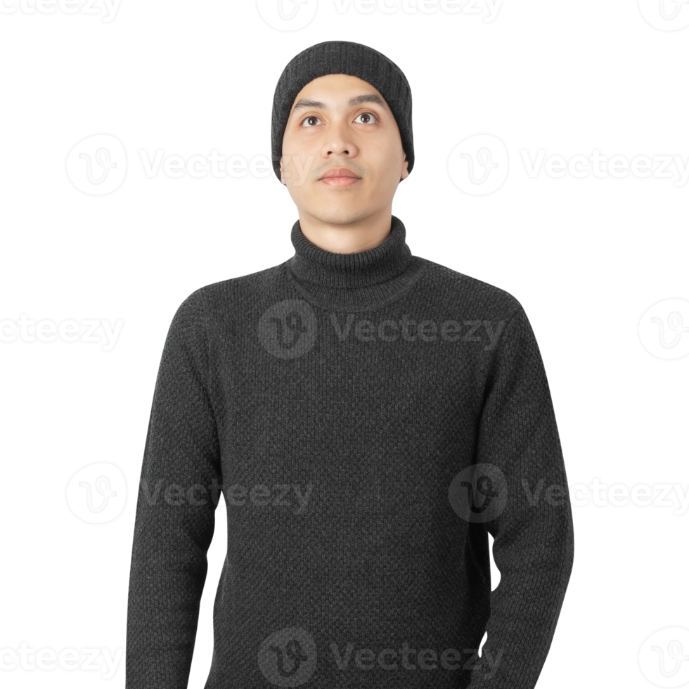 retrato de un hombre asiático con suéter y gorro recortado, archivo png