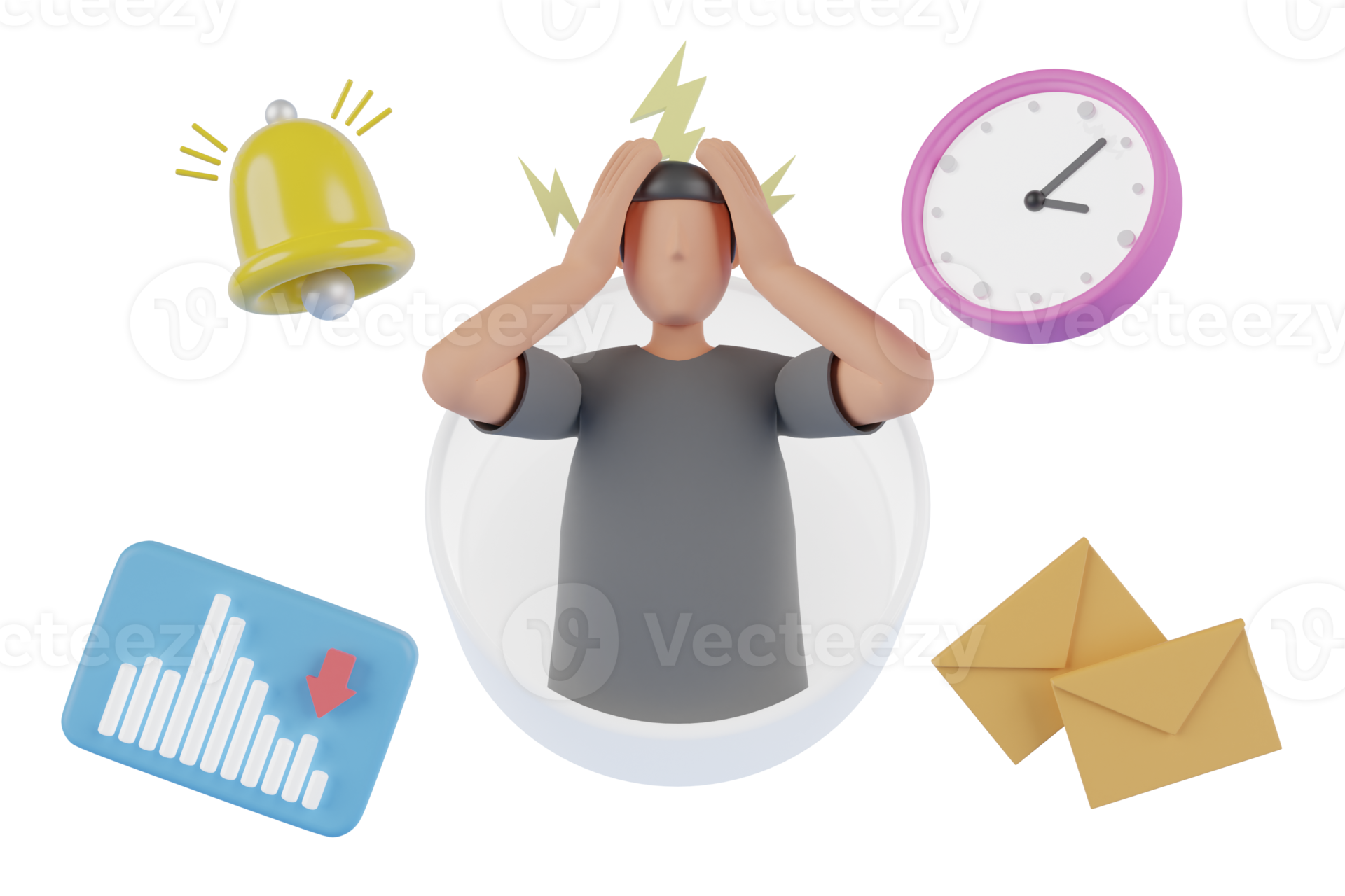 3D Work stress and bad time management concept. Overloaded busy