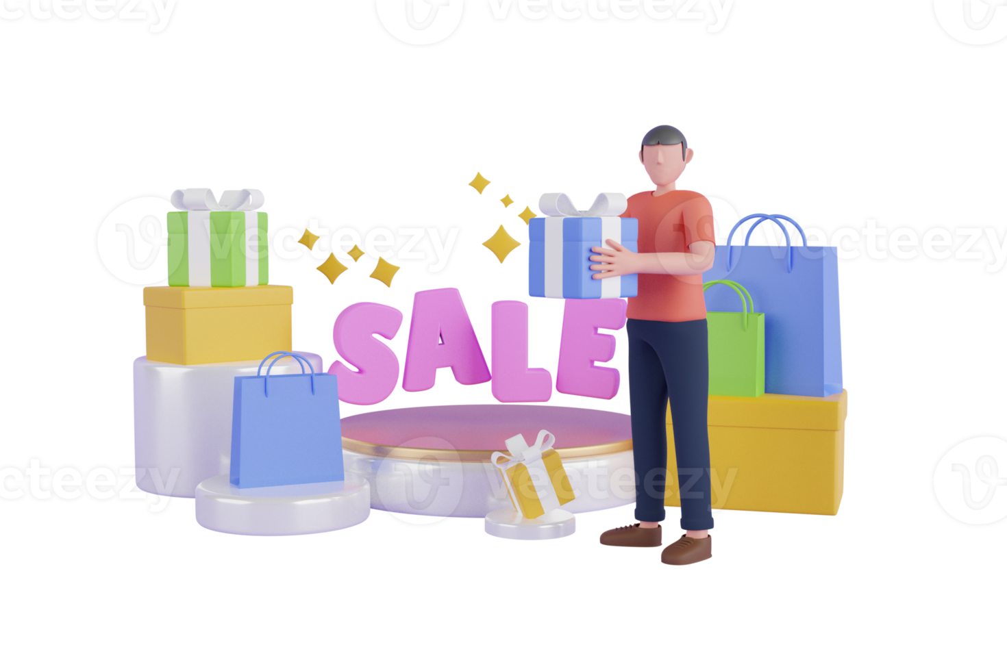Online shopping 3D Illustration, online shop, online payment and delivery concept. sale banner, gift box, discount, social advertising png