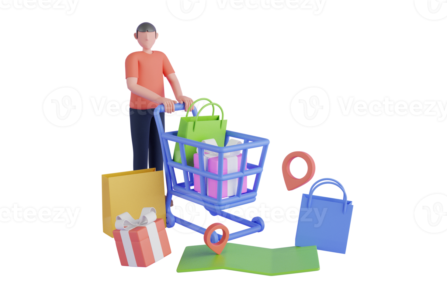 online boodschappen doen 3d illustratie. online winkel. digitaal afzet concept. modern op te slaan. 3d weergave. png