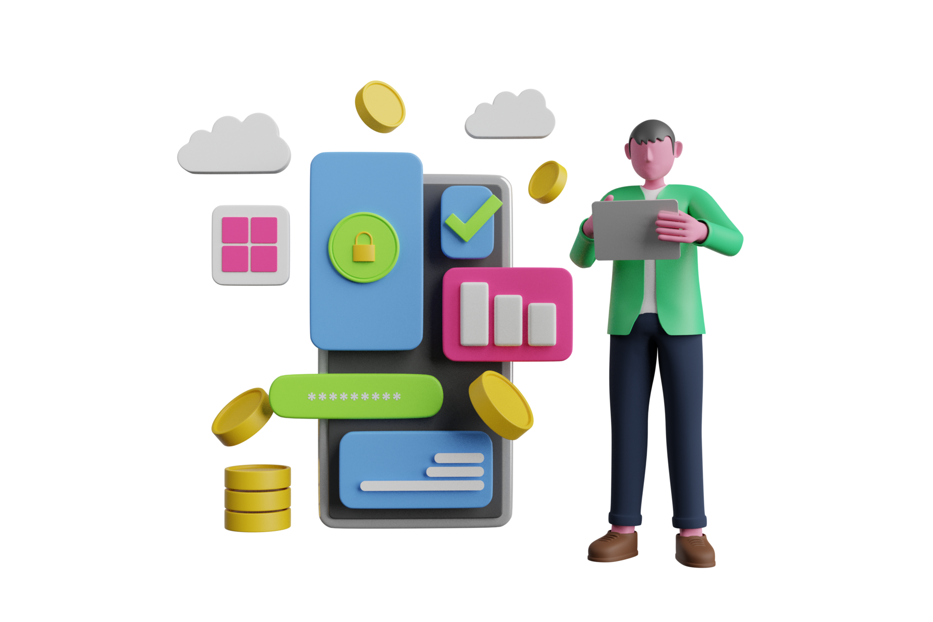 3d-rendering-security-system-internet-banking-via-credit-card-on