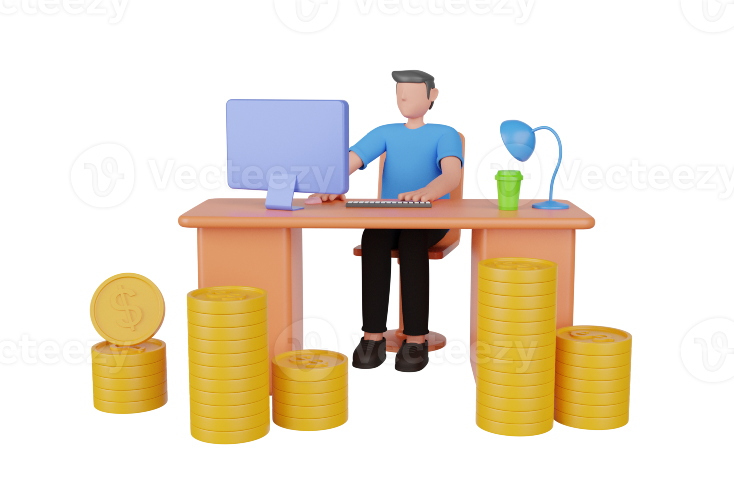 3d illustration of earning money from the internet. making money with a laptop equipped with cartoon characters. 3d rendering illustration png