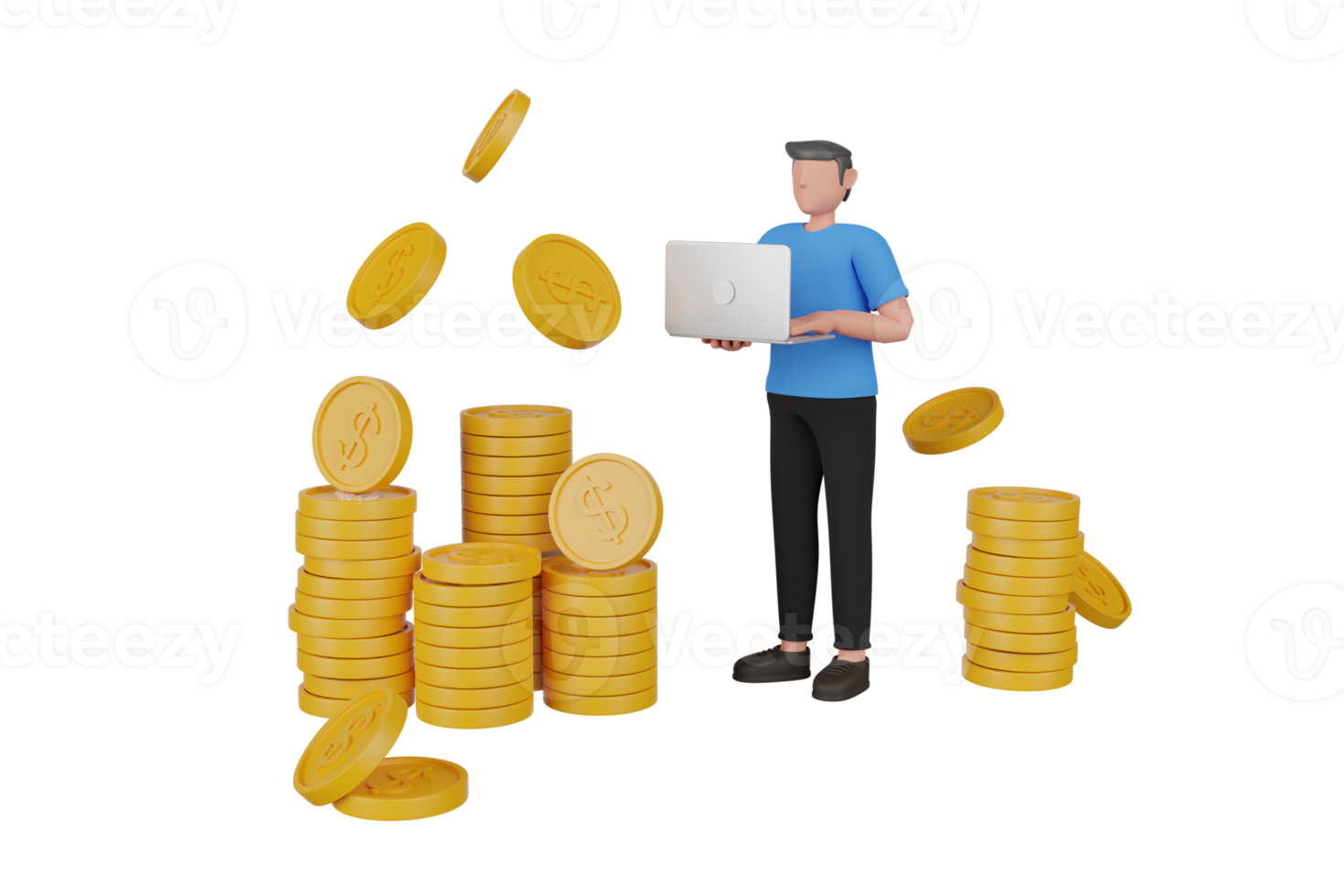 3d illustrazione di guadagno i soldi a partire dal il Internet. 3d interpretazione freccia crescita su con moneta pile. 3d rendere concetto di Salvataggio i soldi. 3d interpretazione illustrazione png