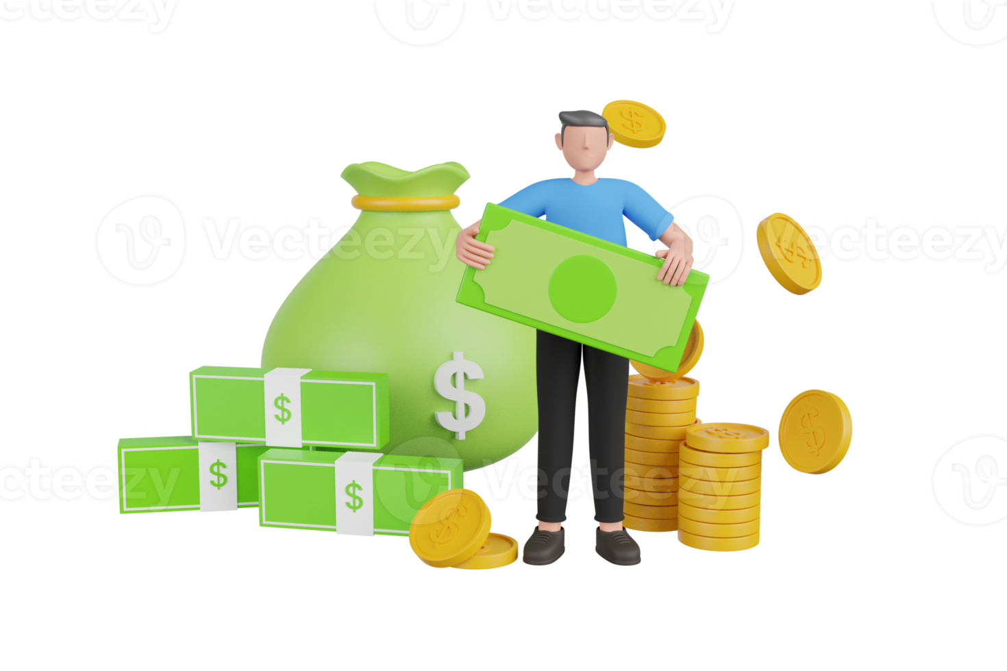 3d illustration of saving money. money banking up concept. Bank deposit and profit. Money saving concept with characters. Can use for web banner, infographics, hero images. png